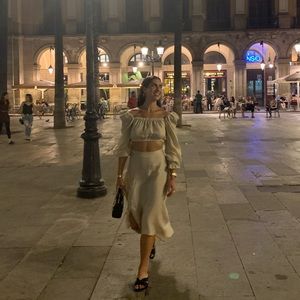 SET  crop top and skirt set in cream ecru color. Co-ords.